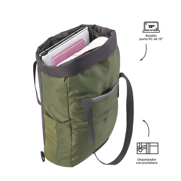 Morral Para Mujer Gloty Con Porta Pc De 13 2 En 1 Color Verde