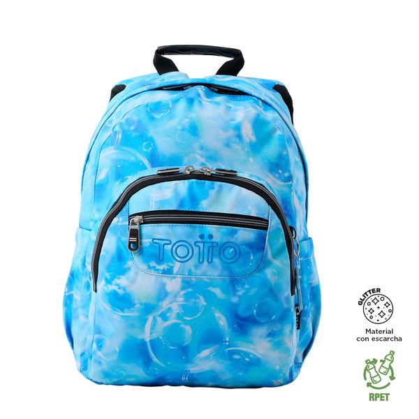 morral escolar mediano gommas glitter azul