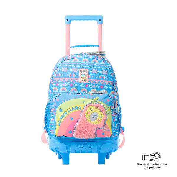 Morral con ruedas llama azul nina